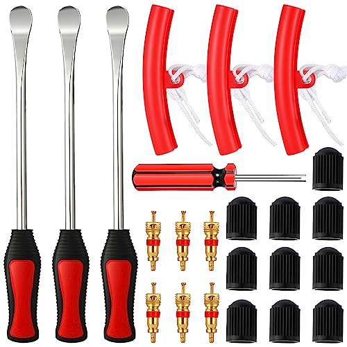 Royouzi Reifenheber Reifen Montiereisen 23 Anzüge, 3pcs Reifenheber Montierhebel Werkzeug 3pcs Rad Felge Protektoren Tool Kit 10 Reifenventilkappen und Kappen Werkzeugsatz für Motorrad Fahrrad