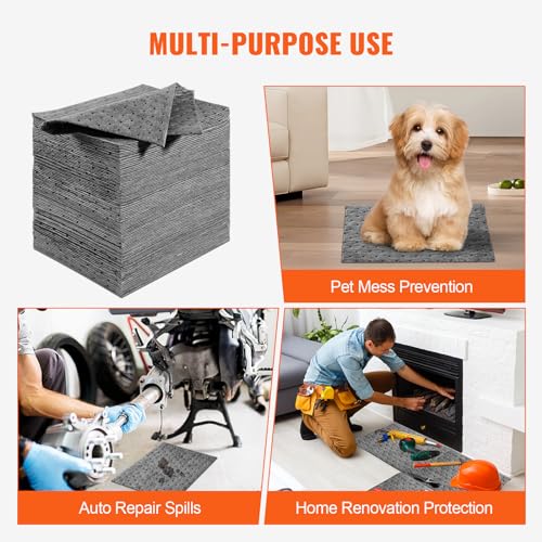 Image of VEVOR 100PCS Absorbent Pads, 13 inch x 10 inch Universal Absorbing Mat Garage Accessories, Oil Absorbent Pads & Water Absorbent Pads Absorbs up 12 Gal, Oil Spill Mat for Spill Protection, Home Garage Basement