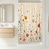 Duschvorhang mit Blumenmotiv, Frühlingsblumen, Biene, Punkte, Frühling, gelb, wasserdicht, Stoff, Toilettenstoff, Duschvorhänge für Badezimmer, Badewanne, Wohnung, Dekoration, 91,4 x 183,9 cm