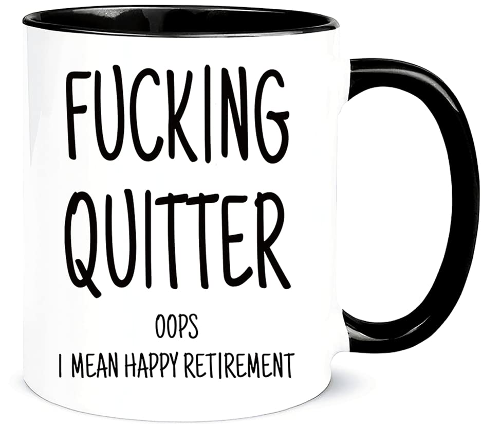 Awnpow- Quitter Happy Retirement Mug，Funny Mug for Coworker,11oz Ceramic Coffee Mug/Tea Cup