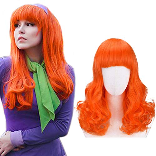 YOGFIT Orange Wig for Daphne Halloween Costume Party Cosplay Wig Women's Long Wavy Curly Synthetic Wig with Bangs