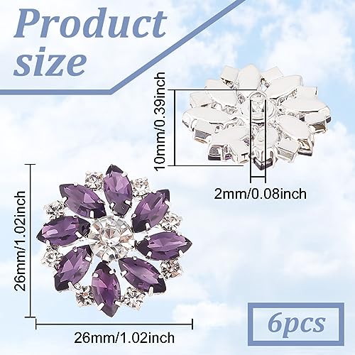 FINGERINSPIRE 6PCS Flower Brass Rhinestone Shank Buttons 26MM Indigo Crystal Sew On Buttons with 1-Hole and Flat Back - Image 2