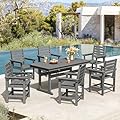 Homenjoy 7 Piece Patio Dining Set, 66" Rectangle HDPS Weather Resistant Outdoor Table & 6 Patio Chairs Set with 1.96" Umbrella Hole, Heavy Duty Chairs for Backyard Balcony Deck, Grey
