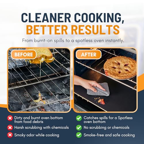 Oven Liners for Bottom of Oven - 4 Pack Large Heavy Duty Mats, 17”x25” Non-Stick Reusable Liner for Electric, Gas, Toasters, Grills - BPA & PFOA Free Kitchen Accessory to Keep It Clean (Black) by Linda's Essentials - Image 4