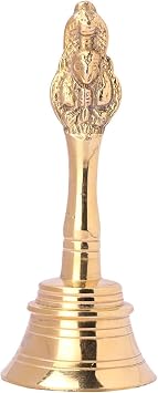 Hand-held Auspicious Ghanti - Brass Puja Bell for Mandir, Aarti, Poojan Decorative Design Bell, Colourful Jingle Bell for Christmas/Hindu Festivals, Office/Home