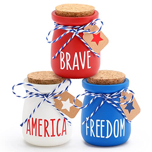 Nefelibata 4Th Of July Mini Mason Jars Independence Day Mini Pudding Jars Patriotic Tiered Tray Decor Farmhouse Home Kitchen Shelf Tabletop Decoration With Lids Table Centerpiece Housewarming Gift #TOP23