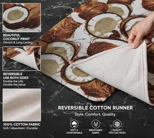 Image of SAGON 2x5 Ft Printed Runner Carpet - Cotton Bedside Rug for Bedroom & Living Room (Coconut Print)