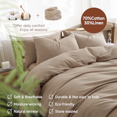Housse de couette lin et coton bio taupe pour lit King Size - 4