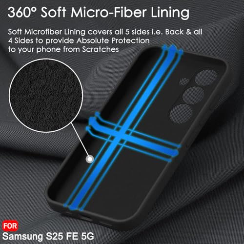 Image of TheGiftKart Liquid Silicone Back Cover Case for Samsung Galaxy S25 FE 5G | Soft Micro-Fibre Lining Inside | Camera & Screen Protection | Shockproof Back Cover for Samsung S25 FE (Silicone, Black)