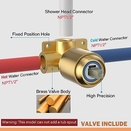 Shower Faucet, Gold Shower Faucet Set with 8-Inch Rainfall Showerhead, Single-Handle Shower-Trim Kit Included Valve, Brushed Gold | Shower Faucet with Single-Handle Shower-Trim Kit Included Valve miniatura 6
