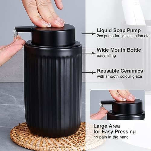Image of BosilunLife Dish Hand Soap Dispenser - Black Liquid Pump Soap Dispenser for Bathroom Decro 12oz Ceramic Kitchen Dish Dispenser with Rust-Proof Liquid Pump Modern Refillable Lotion Bottles