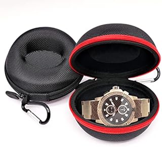 LTHERMELK 2 Stück Uhrenetui mit Karabiner, Runde Portable Single Watch Travel Case Uhrenbox mit Reißverschluss und gepolstertes, Eva Uhr Fall für Holding Armbanduhren und Smart Watch (Schwarz, Rot)