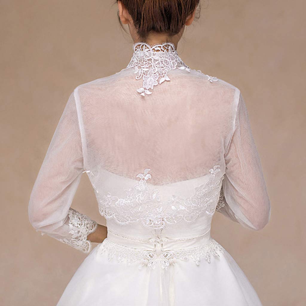 Chal de Boda, Chaqueta de Boda de Manga 3/4 para Mujer Capa con Adornos de Encaje Floral Abrigo encogiéndose de Hombros Cárdigan Bolero