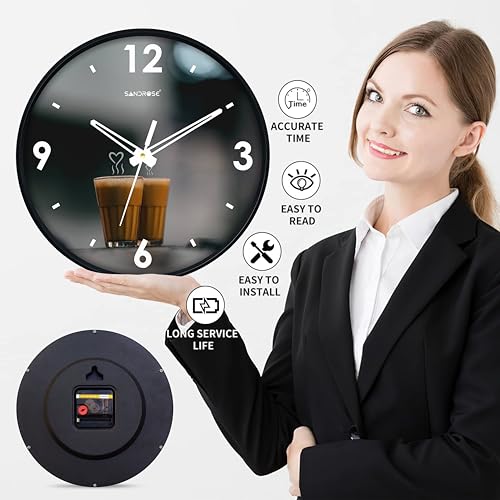 Image of SANDROSE Plastc Chai Tea Printed Analog Wall Clock for Living Room Stylish with Glass for Home, Clock for Bedroom Stylish, Hall, Kitchen, Office (Multicolour, 10 inch, 24 cm x 24 cm x 4.5 cm)