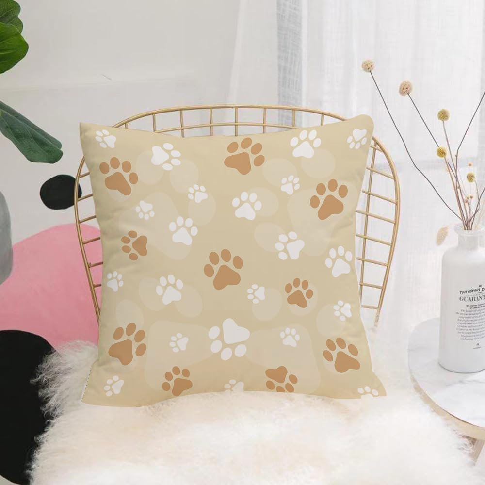HYMSXW Cushion Cover,Throw Pillow Case Home Decorative for Living Room Bedroom Sofa Chair 20X20 Inch,Dog paw prints seamless pattern with brown color paw prints,Pillowcase 50X50cm