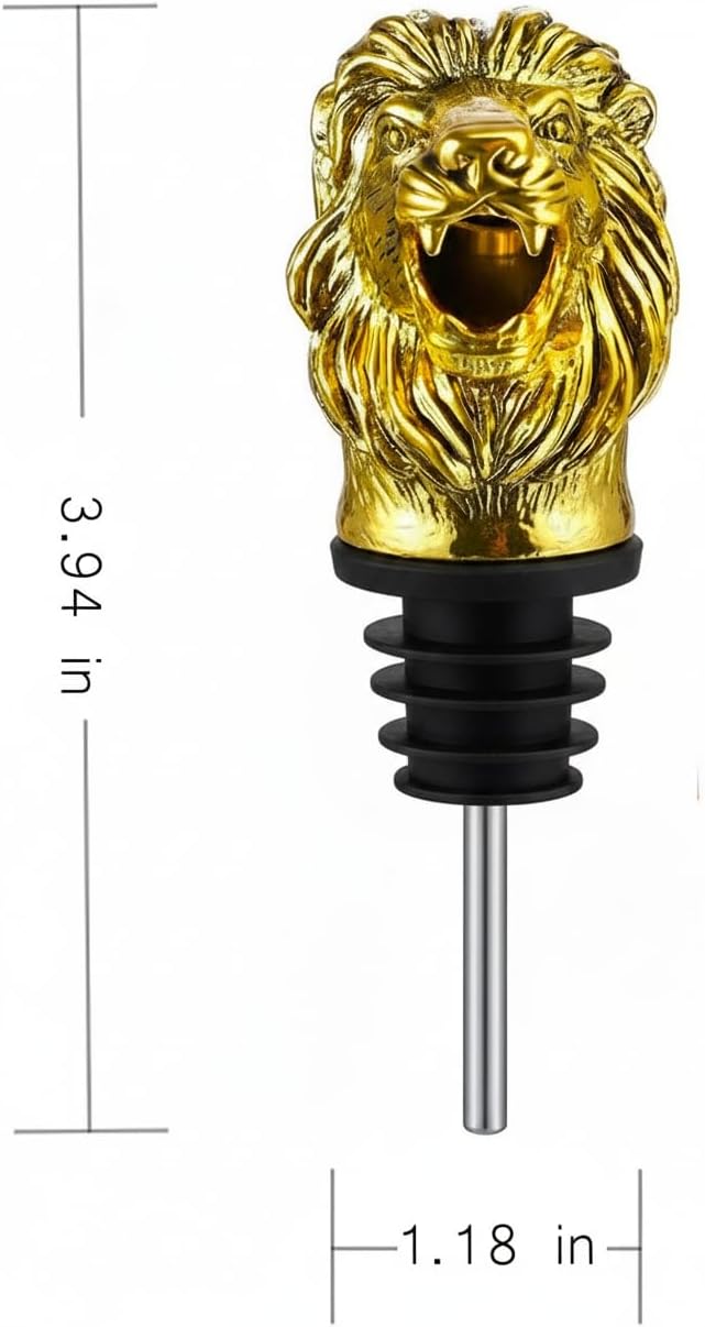 Lion wine spouts Animal head wine pourer gold Menagerie wine aerator whiskey bottle pour spout set of 2pcs (golden)