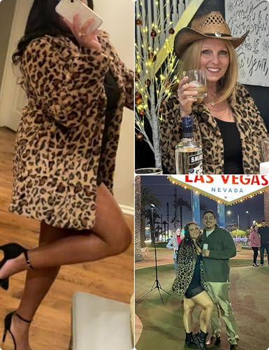 Omoone Women's Faux Fur Jackets Autumn Winter Leopard Coats Loose Fur Coat with Pockets4