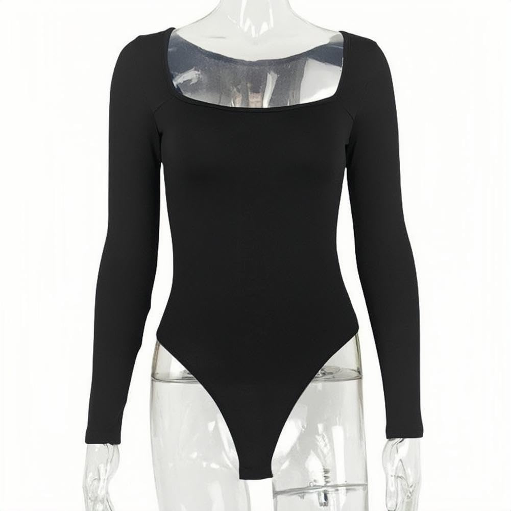 Body damskie z długim rękawem bodysuit z kwadratowym dekoltem seksowne body damskie z długim rękawem eleganckie eleganckie topy miękkie jednolity kolor casualowa rozciągliwa koszulka