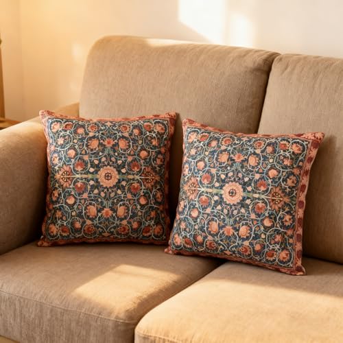 MSLSOZ Ensemble de Housses de Coussin, 2 Pièces 40×40 cm William Morris, Taies d'Oreiller à Double Face à Motif Courte Pile, Housses de Coussin de Style...