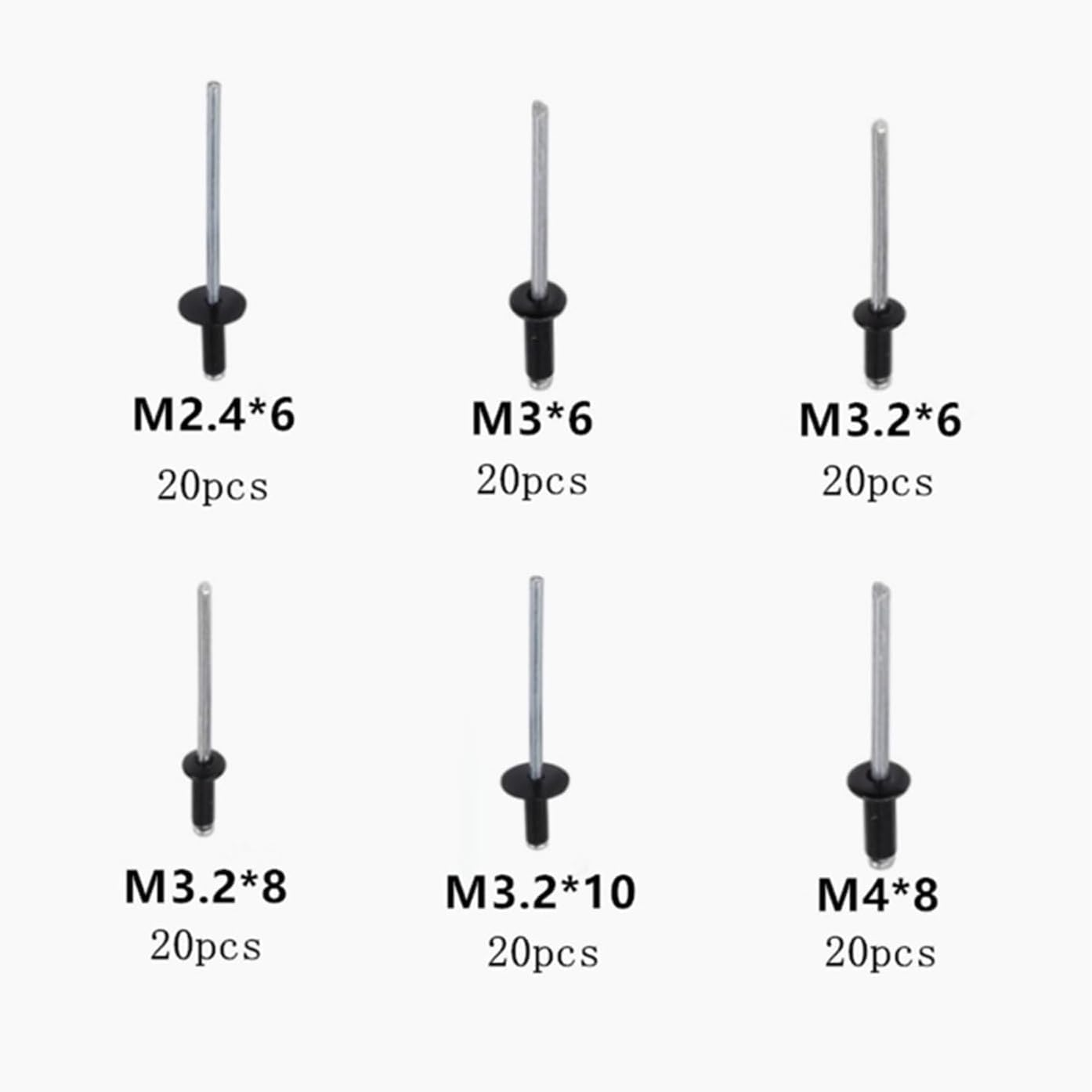 Rivet aveugle à sertir, Rivets aveugles en aluminium à tête bombée Pop-Rivets M2.4-M4 120 pièces