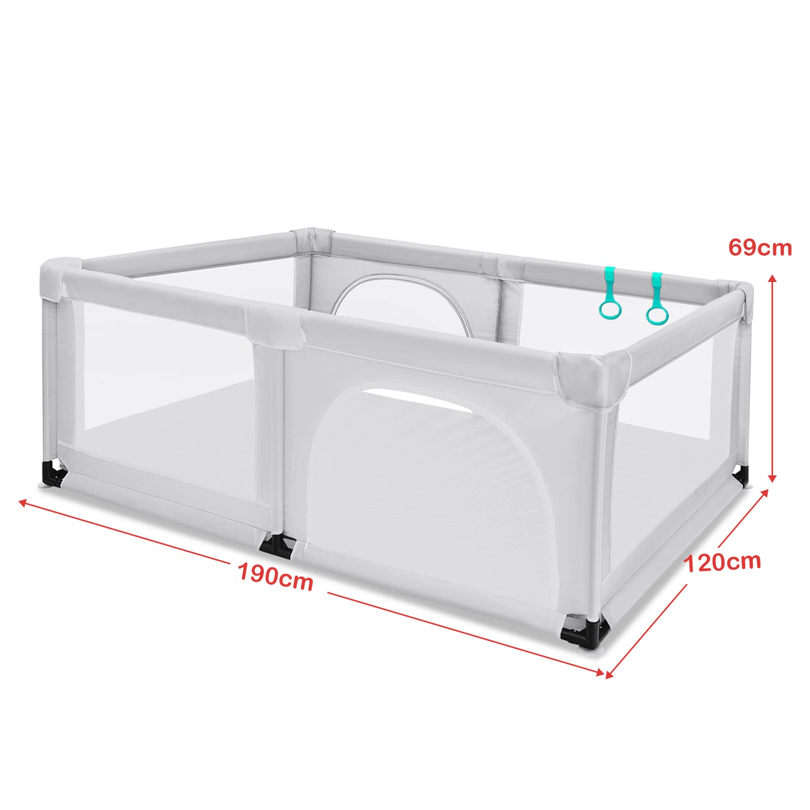 LIFEZEAL Box Bambini, 120 x 190 cm, Recinto per Bambini, in Tessuto Oxford Traspirante, Box Neonato, con Ventose Antiscivole, 2 Porte e 50 Palline, Recinto per Bimbi da 10 Mesi a 6 Anni, grigio