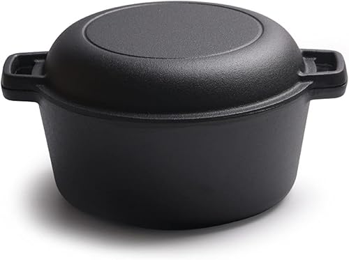 Hornos holandeses, 2 en 1, horno holandés doble sazonado de hierro fundido, sartén de hierro fundido, utensilios de cocina combinados para cocina