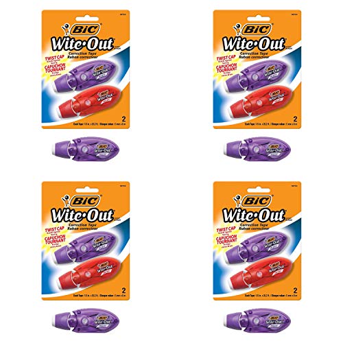 BIC Wite-Out Brand Mini Twist Correction Tape, White, 2-Count (WOMTP21) Pack of 4