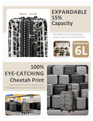 Image of Cheetah Print Carry on Luggage - Airline Approved Suitcases with Spinner Wheels, Built-In TSA Lock，Hard Shell Expandable Suitcases