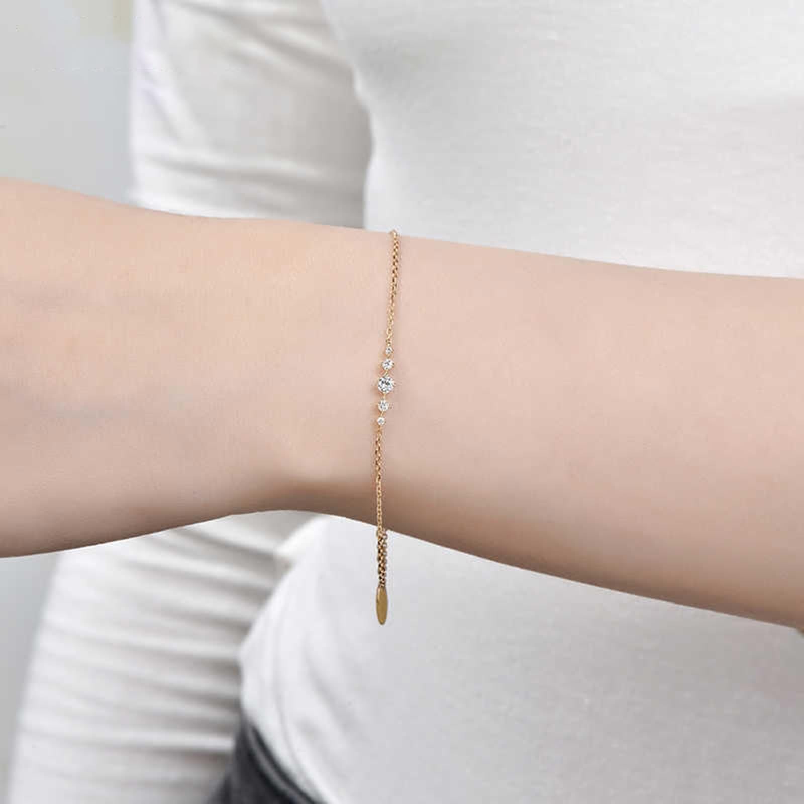 Bracelet breloques en or jaune 9 K/14 K/18 carats, blanc 0,12 carat créé en laboratoire, diamant classique, taille ronde, véritable bracelet pour femme en or 18/14/9 carats