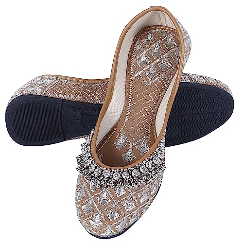Image of DFR Women Rajasthani Embroidered with Payal Punjabi Mojari Juti Shoe