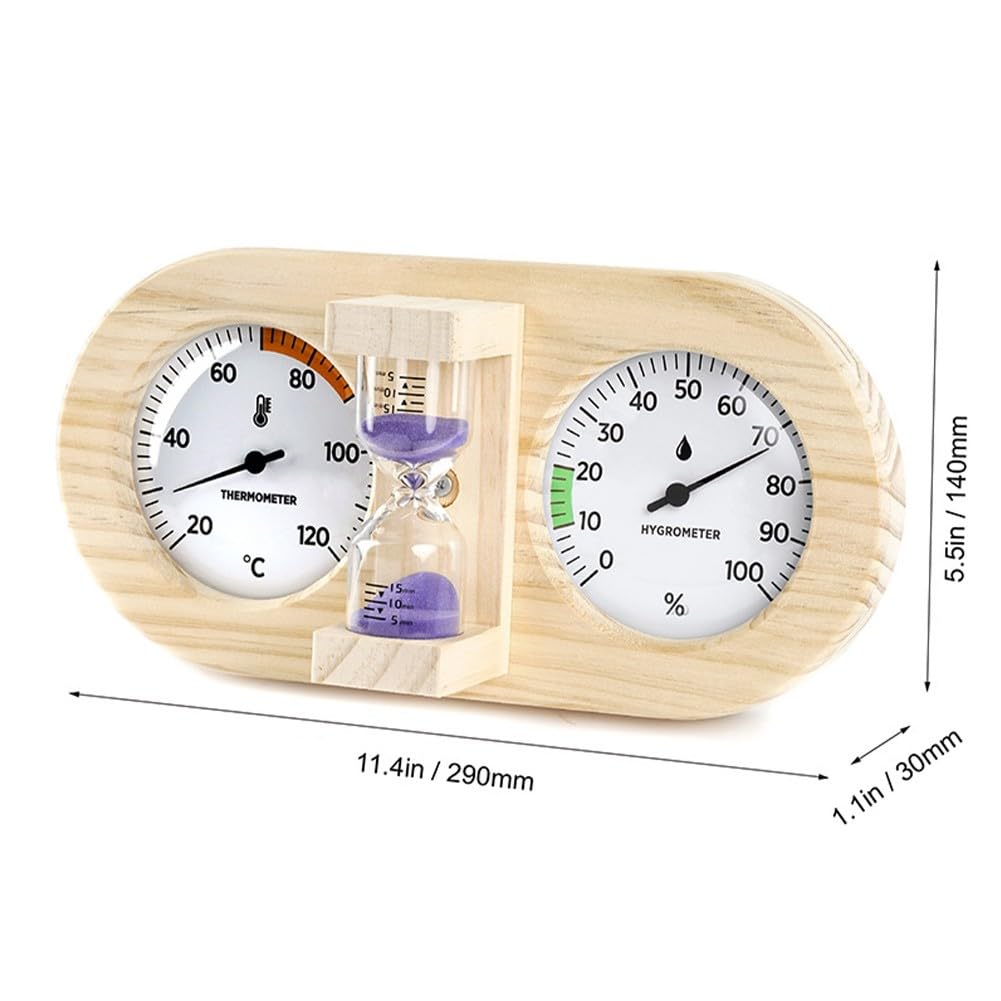 Elegancki termometr do sauny 3 w 1 z drewna, higrometr i 15-minutowy timer do pomieszczenia