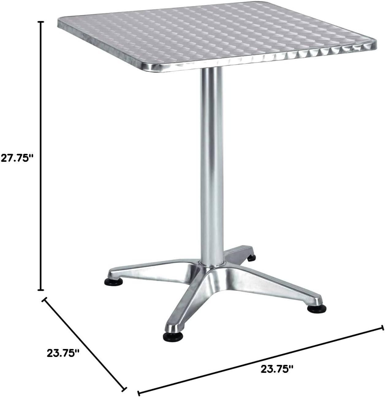 BTEXPERT 23.75" Square Stainless Steel Aluminum Restaurant Table Commercial Indoor Outdoor Dining Table with Base for Bistro Cafe Patio Furniture