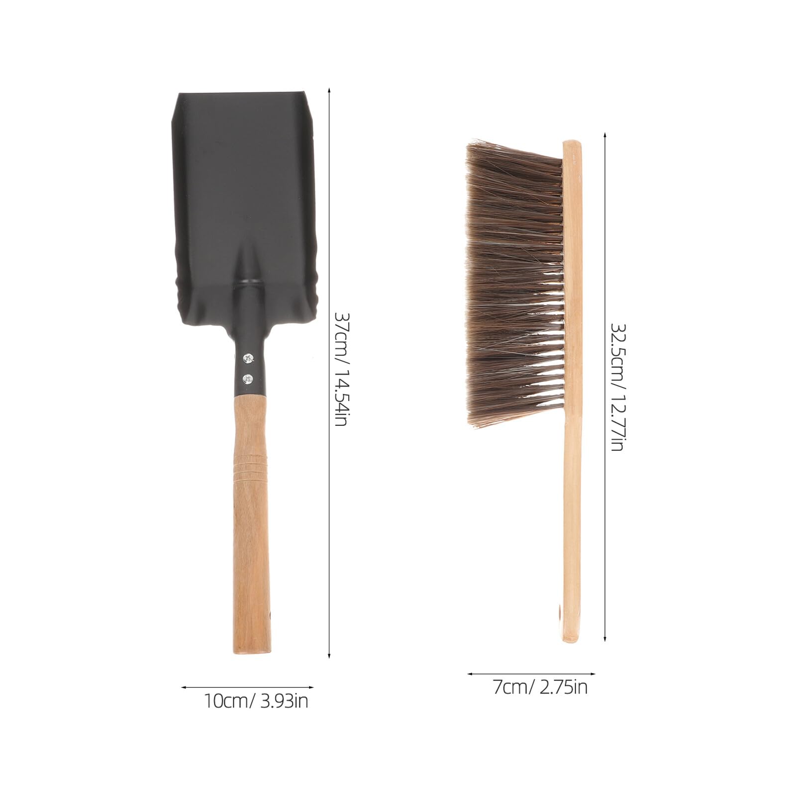 ULTECHNOVO Set Attrezzi per Caminetto Pala e Spazzola in Ferro e Legno, Accessori la Pulizia Domestica di Cenere, Impugnatura Lunga Ergonomica e Foro per Appendere, Multiuso per Stufa e Stufa