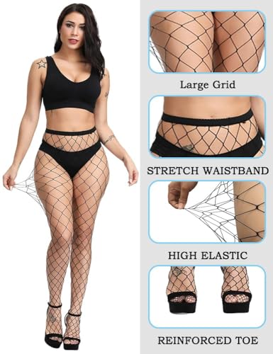 Image of Fishnet Stockings For Women High Waisted Fishnet Tights Sexy Wide Mesh Fishnet Stockings