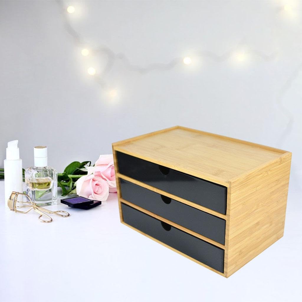 Organizador de escritorio de tres capas con cajón almacenamiento escritorio. Solución almacenamiento eficaz para el hogar y la oficina. Organizador tres capas para, negro, 3