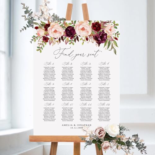 Custom Burgundy Weddings Seating Chart Board by L&NG