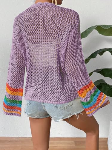 Image of SHENHE Women's Floral Crochet Cardigan Hollow Out Open Front Long Sleeve Cardigan Sweater