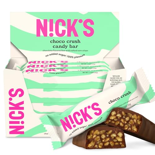 Image of N!CK'S Choco Crush Chocolate Candy Bar with Salted Corn Puffs, No Added Sugar, Gluten Free, 160 Calories, 1.13 oz - 15-Pack (32g Each)