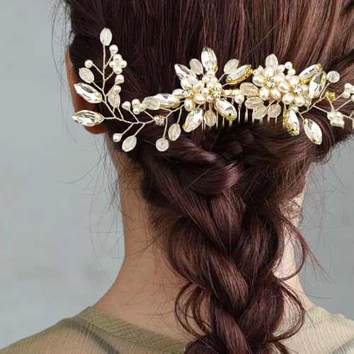 Peine para cabello de boda con perlas y cristales miniatura 5
