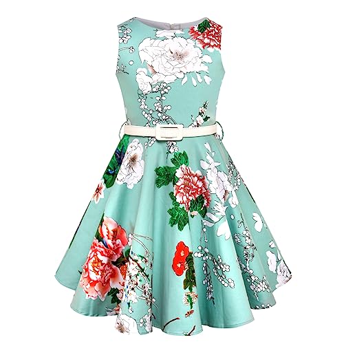 Girls Vintage Dresses Girls' Special Occasion Dress 50S Retro Kids Dresses Swing Rockabilly Sleeveless, Blue Floral, Size 8 #TOP1