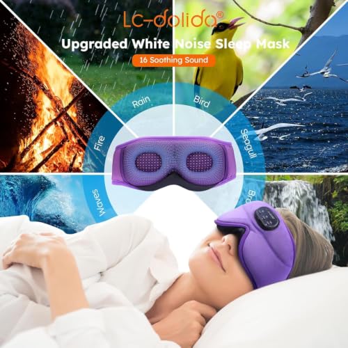 Image of LC-dolida White Noise Bluetooth 5.4 Sleep Eye Mask with Timer, 3D Sleeping Mask Headphones with 16 Soothing Sounds, Total Blackout Sleep Headphones for Side Sleeper /Women /Men (Purple)