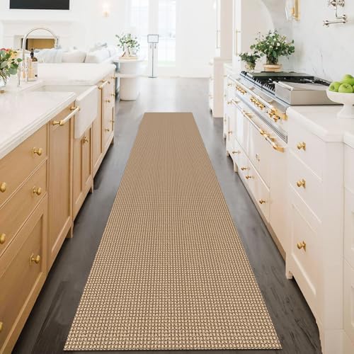 KOZYFLY Extra Long Runners for Hallways 2.6x16 ft Washable Kitchen Runner Non Slip Rubber Backed Hallway Rug Cotton Entryway Runner Rug Floor Carpet for Indoor Hall, Kitchen, Stair, Tan/Orange/Brown