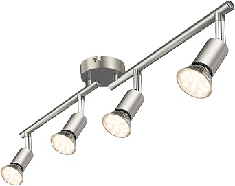 Defurhome LED Ceiling Light Rotatable, 4 Way Adjustable Modern Ceiling SpotlightsMatte Nickel for Kitchen, Living Room, Bedroom,Including 4 x 4 W GU10 Led Bulbs400LM, Warm White [Energy Class E]