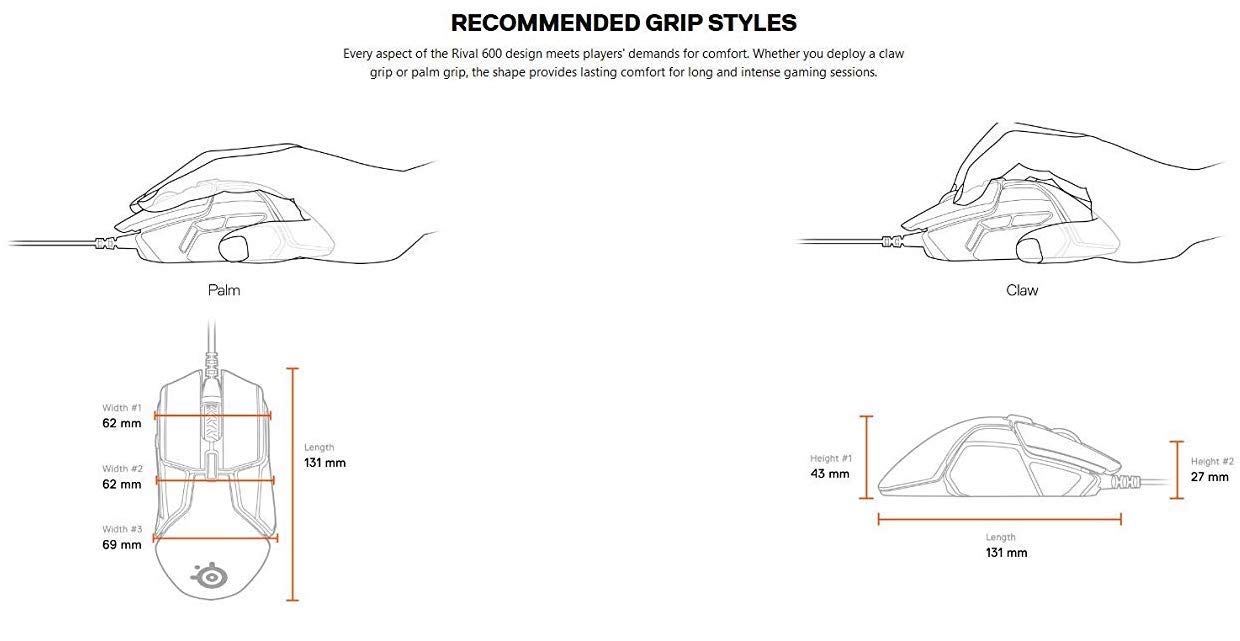 SteelSeries Rival 600 Gaming Mouse 12,000 CPI TrueMove3Plus Dual