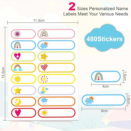Image of GLUN Waterproof Name Stickers Pack of 3 (Total 480 Labels, 30 Sheets), Durable for Baby Kids Bottles, Lunch Clothes, Kitchen & Pantry Self-Adhesive Reusable Labels