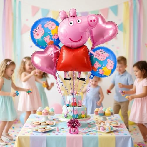 Image of WP WANNA PARTY Pep-Pa Pig Balloons Set Of 5 For Kids Theme Party, Birthday Foil Balloons For Birthday Decoration Items