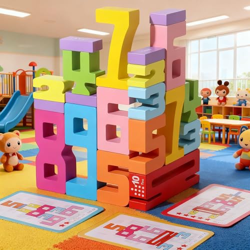 Image of TPwsd 20PCS Wooden Number Building Blocks- Montessori Math Stacking Number Blocks Toys with Counting Games, Bright Digital Building Blocks Friends of 10,Learning Toys for Kids Ages 3-8