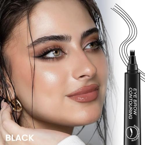 Image of 4 Point Eyebrow Pencil Black,Waterproof Microblading Eyebrow Pencil with a Micro-Fork Tip Applicator Creates 05# Black Fine Sketch Liquid Eye Brow Tattoo Tint Pen (Pack of 1 Pcs.) HN 70
