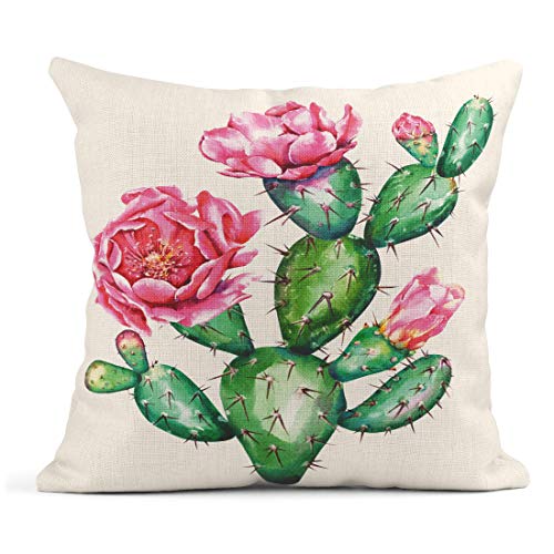 Artsocket Set Of 4 Throw Pillow Covers Watercolor Cactus Garden Raster For Clipping Path Collection Succulents Plants Decor Linen Pillow Cases Home Decorative Square 18X18 Inches Pillowcases #TOP4