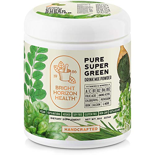 Pure Super Greens Powder â€“ Green Juice Powder with 7 Super Greens to Boost Energy, Digestion, pH Balance, Detox â€“ Natural, Healthy Superfood Powder Drink Mix by Bright Horizon Health, 8oz